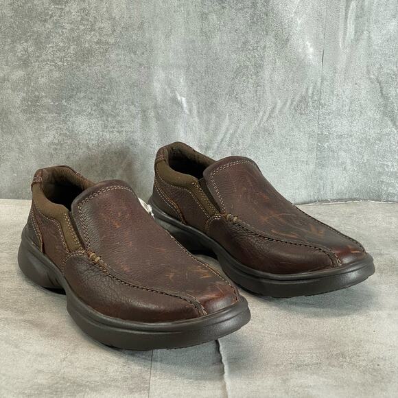 CLARKS Men's Brown Tumbled Extra Comfort Bradley Step Round-Toe Slip-On Loafers - Picture 1 of 10